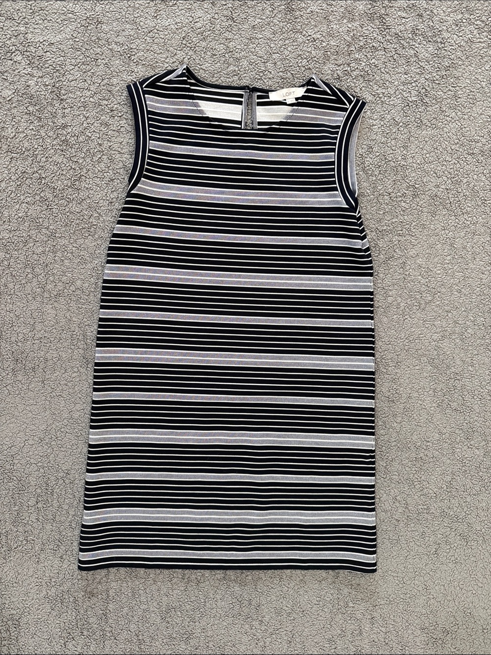 LOFT Black and White Striped Sleeveless Shift Dress